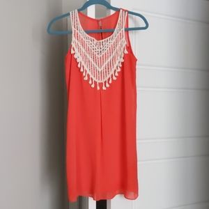 Coral polyester dress. Summer dress
